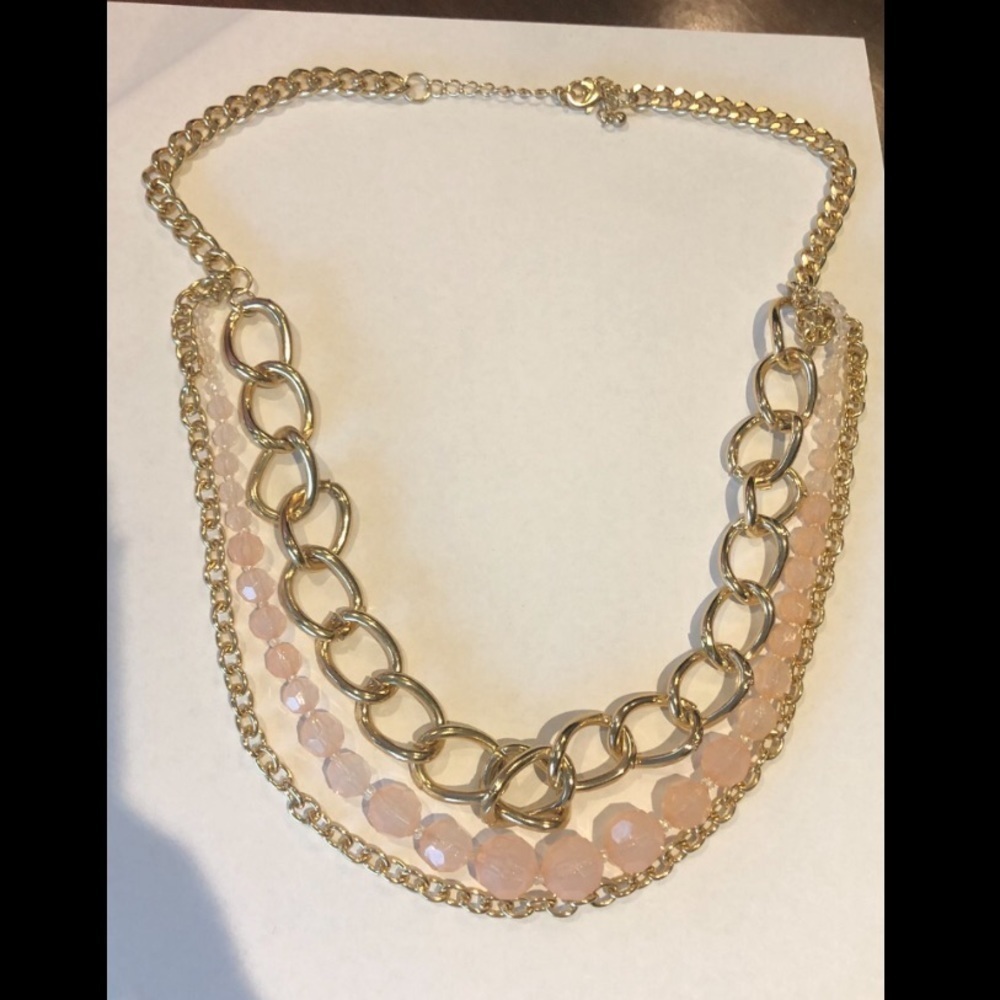 Francesca's Collections Layered Necklace Pink Beaded Gold Chain Size OS